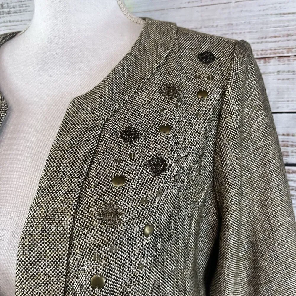 Coldwater Creek Blazer Jacket size 10 Brown Gold Tweed Career Professional